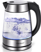 Waterkoker glas - RVS - met LED - 1.7L - 2200W - RVS