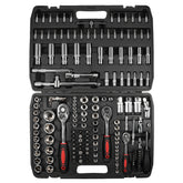 Podofo Steeksleutelset 172-delig Ratschet Steeksleutelset Autoreparatiegereedschap 1/2 inch 3/8 inch en 1/4 inch Steeksleutels en bits Ratschet Spanner Schroevendraaierbits Handgereedschap voor Steeksleutels Koppelingen Vierkante Aansluiting