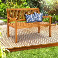 tillvex Houten tuinbank, 3-4-zits incl. afdekking, weerbestendig, 150 cm, massief houten parkbank, 320 kg belastbaar, voor balkon, terras en tuin, lichtbruin