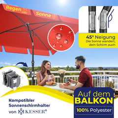 Stokparasol - Parasol - 200x125 cm - Tuinparasol - Rood - KESSER