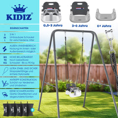 KIDIZ® Baby Schommel - Binnen & buiten - Kinderschommel - Verstelbaar - Grijs