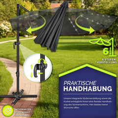 tillvex® Premium Aluminium Parasol Ø300 cm Antraciet + Hoes & Windbescherming | Zweefparasol, 6-voudig verstelbaar met slinger | Tuinparasol, 360° draaibaar, kantelbaar | Parasol met slinger, UV50+, Groot, Waterdicht