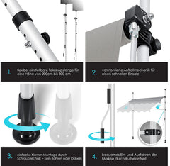 KESSER® Klemluifel - Balkonluifel zonder boren - 150cm - Verstelbaar - Grijs