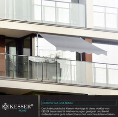 KESSER® Klemluifel - Balkonluifel zonder boren - 150cm - Verstelbaar - Grijs