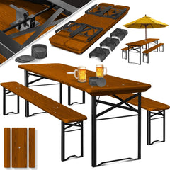 KESSER Biertafel – tuintafel met banken – 220 x 50 x 75cm- opvouwbaar – hout – bruin