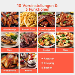 Aigostar Dual Blaze™ XXL Airfryer, 8 liter, 2000 W met kijkvenster, 10 programma's, 3 kookfuncties, 2000 W kijkvenster