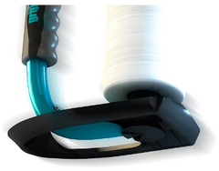 Rekfolie dispenser grip® Systems, voor grip® rollen met een breedte tot 400 mm, ergonomische handgreep, ophanginrichting, staal, waterblauw