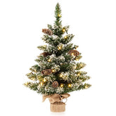 COSTWAY 64 cm Kunstkerstboom Tafelkerstboom Mini Kerstboom Sneeuwgevulde Kerstboom met 8 Lichtstanden en 75 takken met Sneeuw