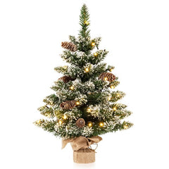 COSTWAY 64 cm Kunstkerstboom Tafelkerstboom Mini Kerstboom Sneeuwgevulde Kerstboom met 8 Lichtstanden en 75 takken met Sneeuw