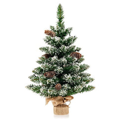 COSTWAY 64 cm Kunstkerstboom Tafelkerstboom Mini Kerstboom Sneeuwgevulde Kerstboom met 8 Lichtstanden en 75 takken met Sneeuw