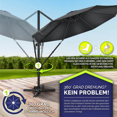 Zweefparasol - Tuinparasol - Parasol 300 cm - Met voet - Met Parasolhoes - Antraciet - Tillvex