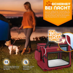 Reisbench hond - Draagtas hond - Transportbox - 70x52x52 cm - Rood - TRESKO