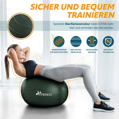 Fitness bal - Yoga bal - Pilates bal - Zwangerschapsbal - 75 cm - Donkergroen - TRESKO