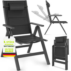Tillvex Premium tuinstoel met kussen, 1 stuk, antraciet, opvouwbaar, gemaakt van aluminium | Stoel met hoge rugleuning en armleuningen | Verstelbare opvouwbare stoel | Opvouwbare fauteuil voor balkon, tuin en terras
