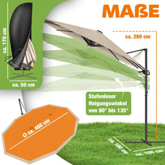 KESSER® Dubbele Parasol 4,6m x 2,7m | Zweefparasol met hoes en windbescherming, slinger en standaard | Waterafstotende aluminium parasol met slinger | Kantelbaar, 360° draaibaar, Beige