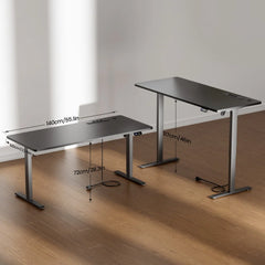 HLDIRECT Elektrisch staand bureau met stopcontacten, 140x60cm, bruin, 60kg