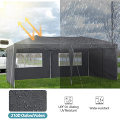 CLIPOP Opvouwbare paviljoen, 3x6 feesttent, UV-beschermende tuinpaviljoen met 4 zijpanelen, grijs