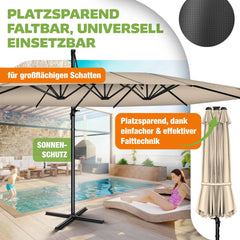 KESSER® Dubbele Parasol 4,6m x 2,7m | Zweefparasol met hoes en windbescherming, slinger en standaard | Waterafstotende aluminium parasol met slinger | Kantelbaar, 360° draaibaar, Beige