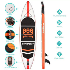 Sup Board - Opblaasbaar Paddle Board - 110 kg - Zwart/Wit/Oranje - FunWater