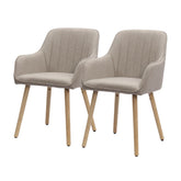 HMLUXURY Eetkamerstoel met armleuningen, set van 2, kaki stof & houten poten, ergonomisch