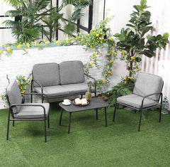Tuinset - 4 persoons - Loungeset - 2 Tuinstoelen - Tuinbank - Tuintafel - Grijs - Outsunny