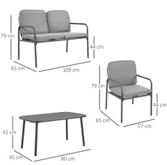 Tuinset - 4 persoons - Loungeset - 2 Tuinstoelen - Tuinbank - Tuintafel - Grijs - Outsunny