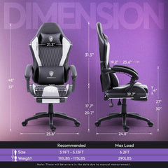 Ergonomische Bureaustoel -  Office Chair - Gamestoel - Volwassenen - Zwart/Wit- Dowinx