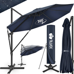 Zweefparasol - Tuinparasol - Parasol 300 cm - Met voet - Met Parasolhoes - Blauw - Tillvex