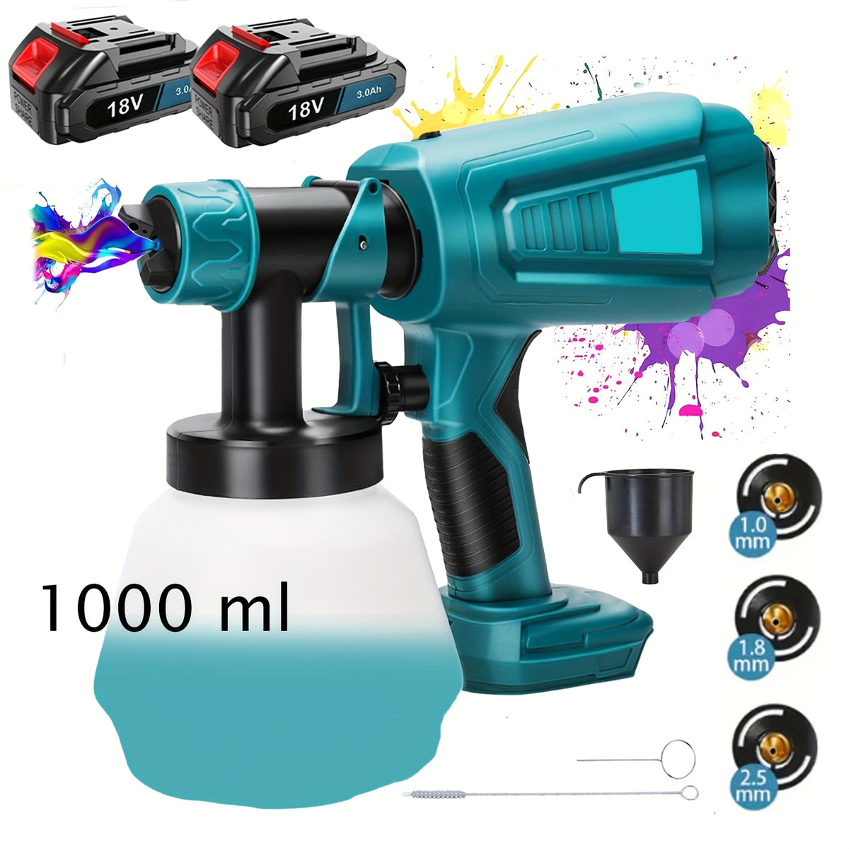 Verfspuit elektrisch - Verfspuitpistool - Verfspuitmachine - Met 2 accu's - Blauw - IKUNQUAN