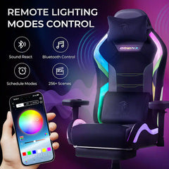 Dowinx - LED-gamingstoel met lendensteun voor lange en grote mensen, 3D-verstelbare armleuningen en hoofdsteun, RGB-gamingstoelstof - Zwart/Groen
