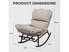 COMHOMA Schommelstoel, relaxstoel, stalen frame, uitschuifbare voetensteun, afneembaar kussen, draagvermogen tot 136 kg, voor slaapkamer, woonkamer, terras, tuin, lichtbruin