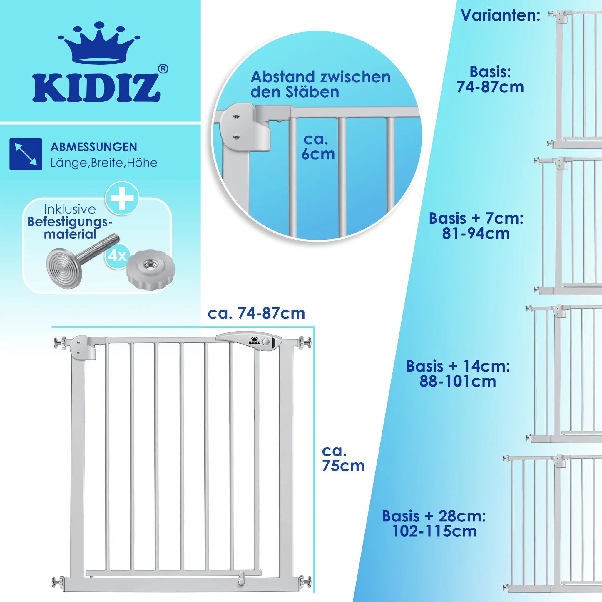 KIDIZ® Traphekje zonder boren - Veiligheidshekje - 74-87cm •