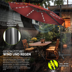 tillvex® Premium Aluminium Parasol Ø300 cm Rood + Hoes & Windbescherming | Zweefparasol, 6-voudig verstelbaar met slinger | Tuinparasol, 360° draaibaar, kantelbaar | Parasol met slinger, UV50+, Groot, Waterdicht