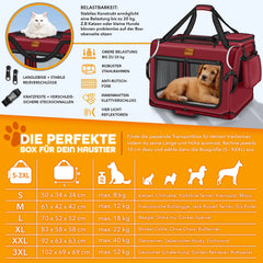 Reisbench hond - Draagtas hond - Transportbox - 70x52x52 cm - Rood - TRESKO
