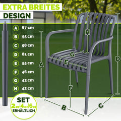 Tuinstoelen - Weerbestendig - Met armleuning - Set van 2 - Antraciet - Tillvex®