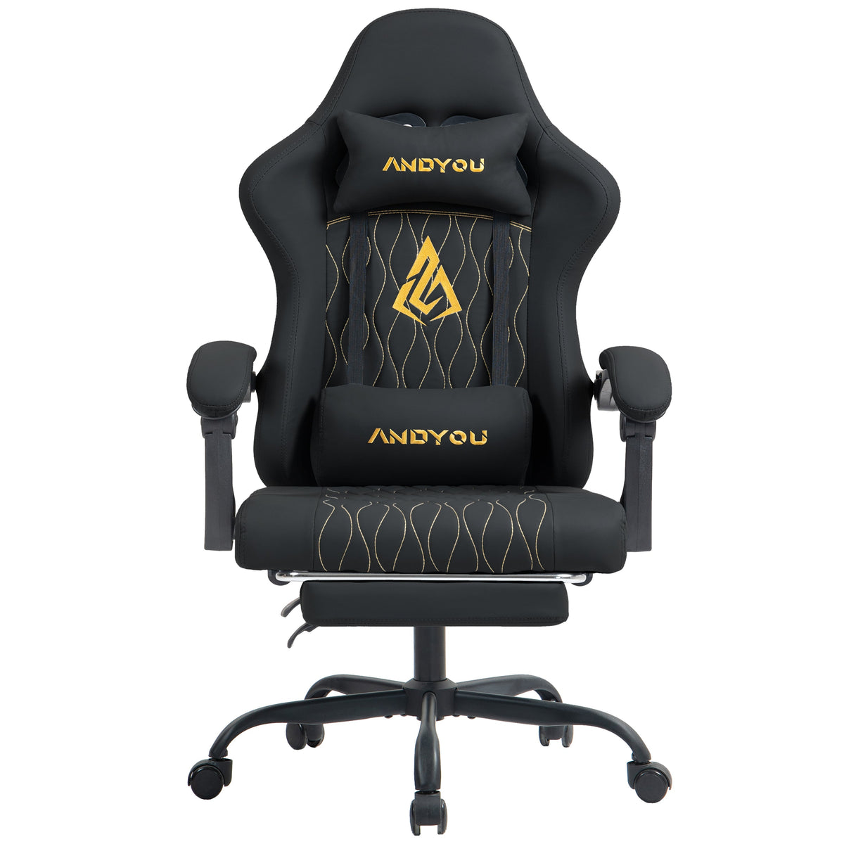 SYMINO ANDYOU-serie gamingstoel met voetensteun - Ergonomische PU-leren computerstoel, zwart