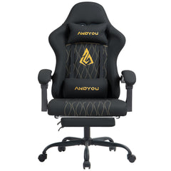 SYMINO ANDYOU-serie gamingstoel met voetensteun - Ergonomische PU-leren computerstoel, zwart