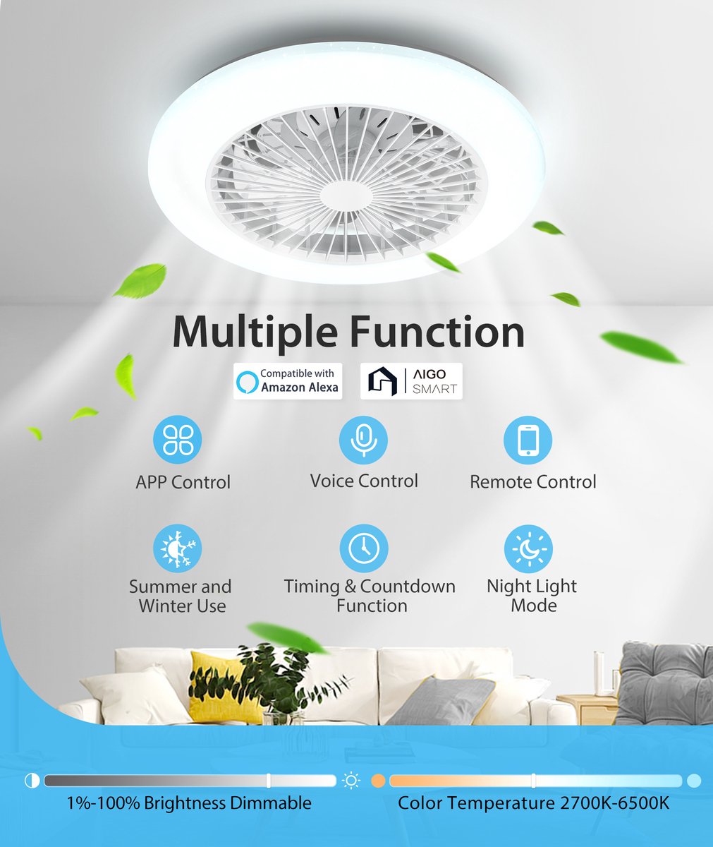 Aigostar Plafondventilator - Verlichting - Ø50cm - Dimbaar - 58W