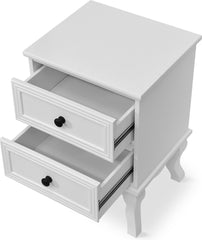 Miadomodo - Nachtkastje met Twee Lades - Massief MDF & Hout - Kast - Bijzettafel voor in de Slaapkamer - 49x34.5x30 cm - Wit