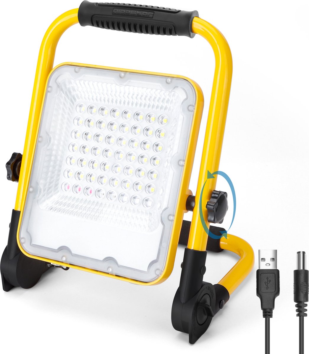 Aigostar LED Bouwlamp - 30W - 1000 Lumen - Acculamp - Verstelbare werklamp met accu - IP65 spatwaterdicht - Looplamp - werklamp - 6500K