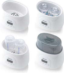 Alecto BW700TWIN - Dubbele digitale Flessenwarmer 500W voor opwarmen, steriliseren en ontdooien - Verwarm 2 flesjes tegelijkertijd - Inclusief stoomkap - Wit •