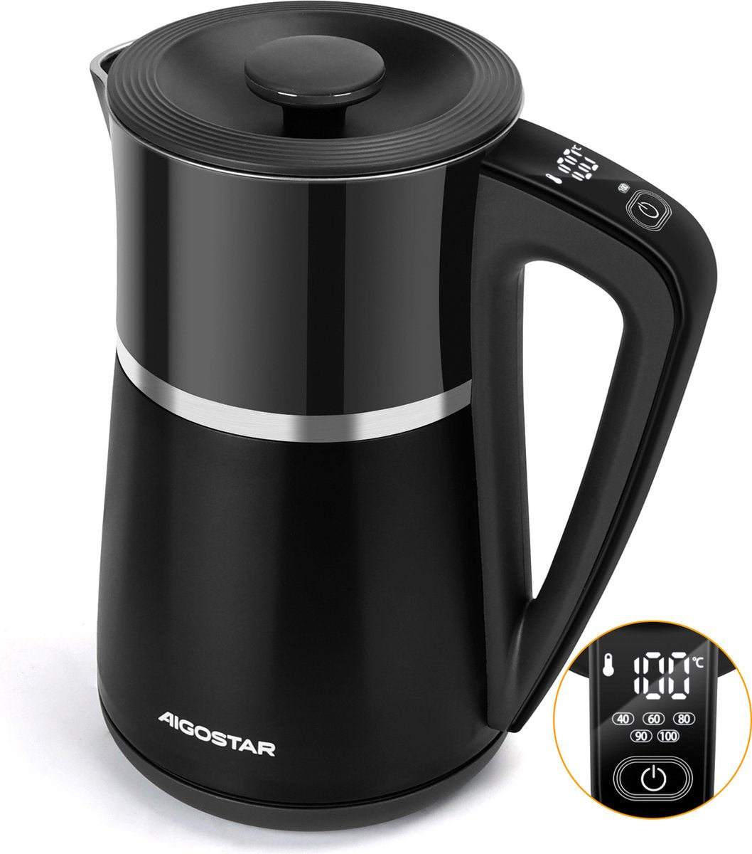 Waterkoker met temperatuurregeling - met LED - 1.7L - 2200W - Zwart