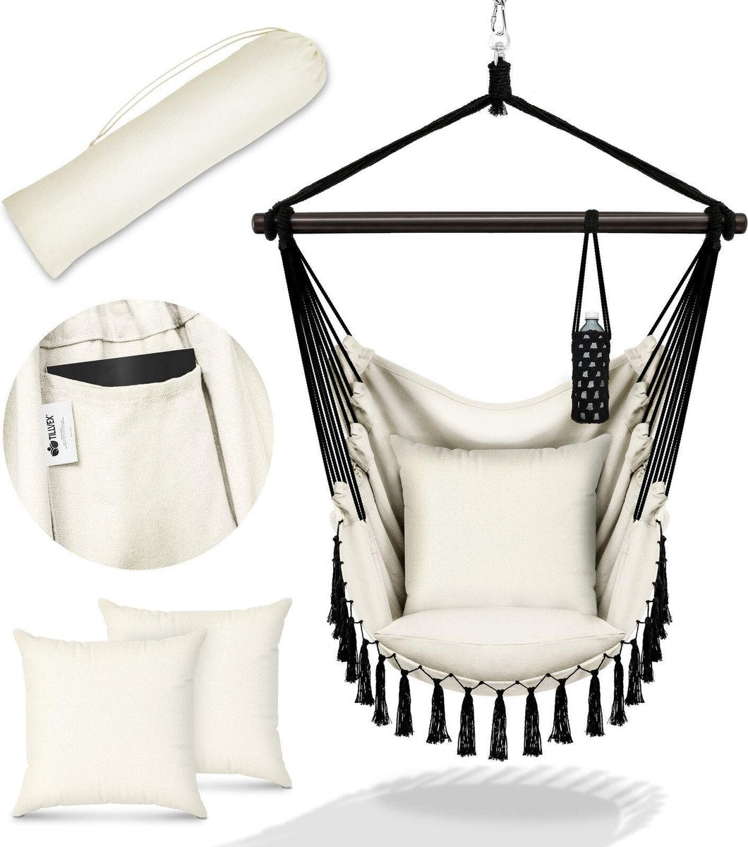 Hangstoel - Binnen & Buiten - Hangschommel - Tot 150kg - Beige - Tillvex®