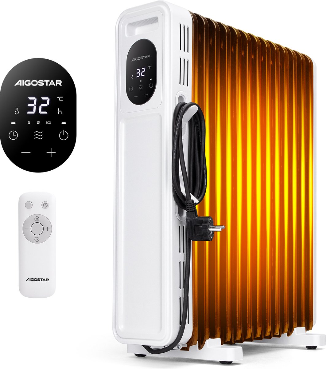 Olieradiator - 2300W Heater - Elektrische kachel - met Thermostaat - Wit - Aigostar