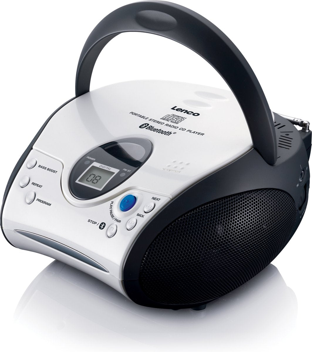 Lenco SCD-24BT WHBK - Draagbare CD-speler met FM radio en Bluetooth - Wit-Zwart •