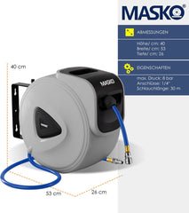 MASKO® Automatische Luchtslang - 30M - Slanghaspel - Grijs