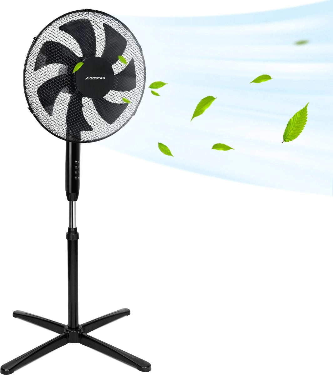 Aigostar Statiefventilator - Ventilator Staand - Verstelbaar - 50W - Zwart •