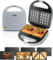Aigostar 301IO Grace - Tosti ijzer - 3 in 1 Wafelijzer - Tosti Apparaat - Contact Grill - 750W - Grijs