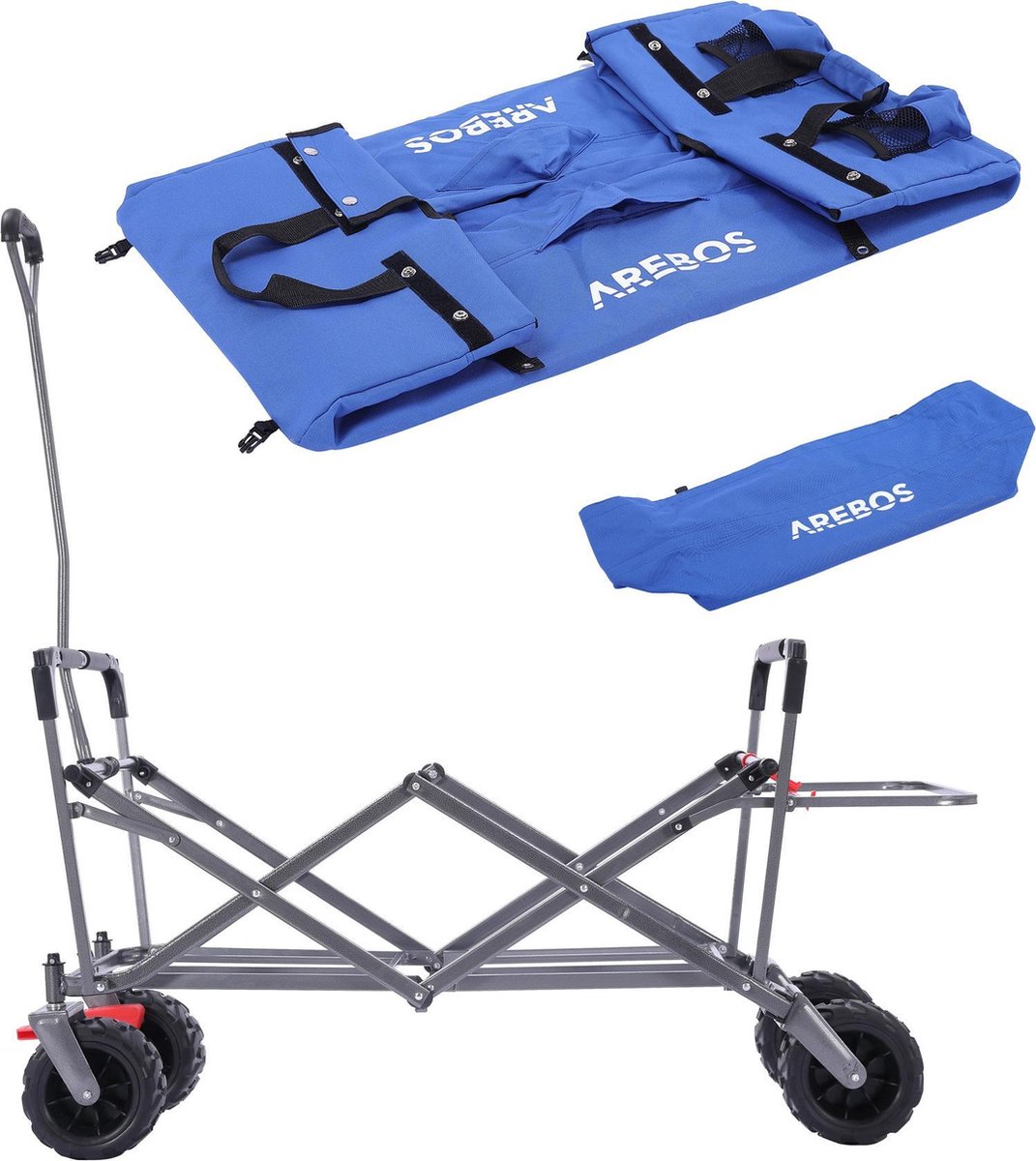 AREBOS Standaard Bolderkar Opvouwbare - Bolderkar Luchtbanden - met Dak - Strandkar - Blauw