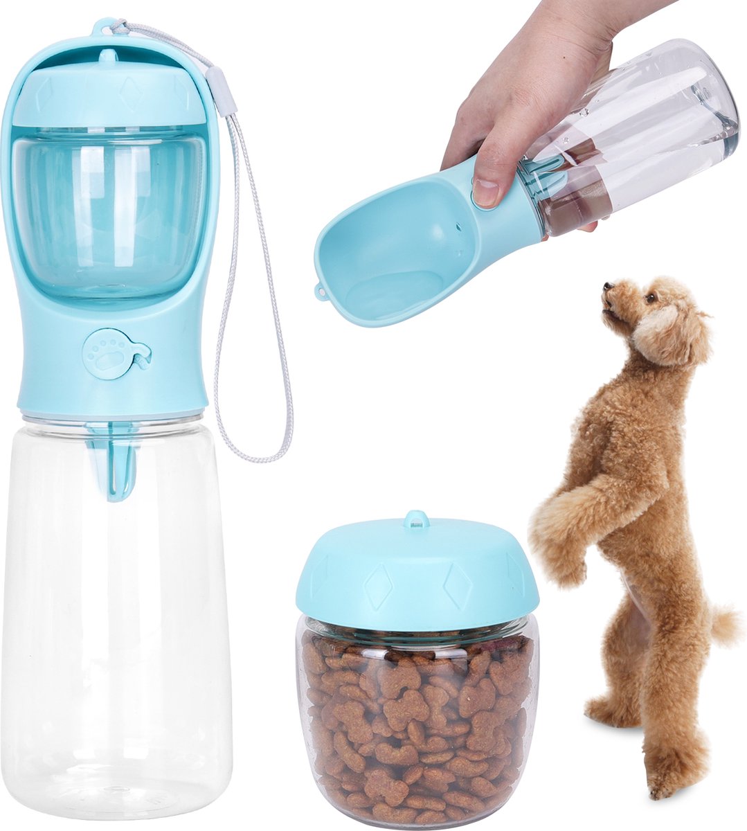 Nobleza Honden Waterfles - 550ml+150ml - Blauw